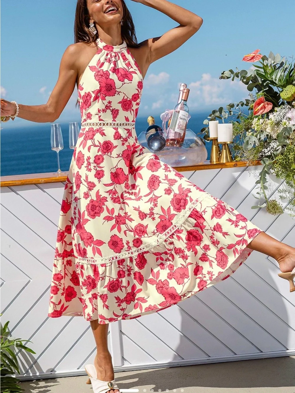 Cupshe Cream Midi Dress with Pink Floral Print - Picture 2 of 3